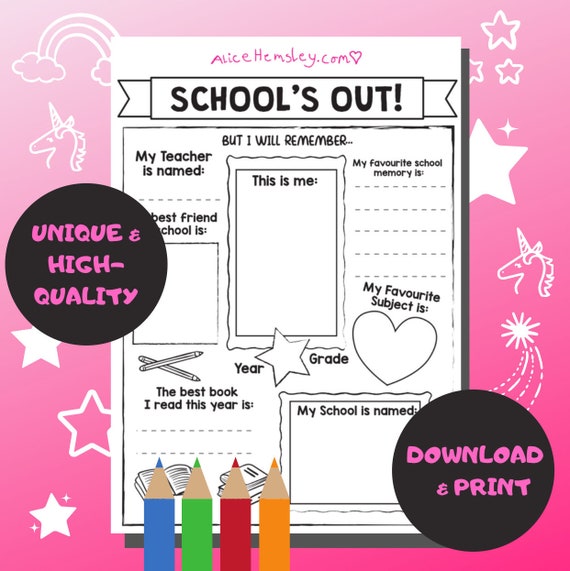 School's Out Kids Printable Sheet Kids Activity Sheet - Etsy
