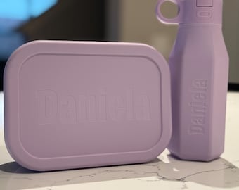 Personalized Silicone Lunch Box and Bottle Set, Engraved School Meal Container