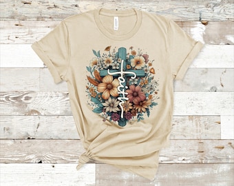 Faith Cross Floral T-Shirt, Religious Graphic Tee