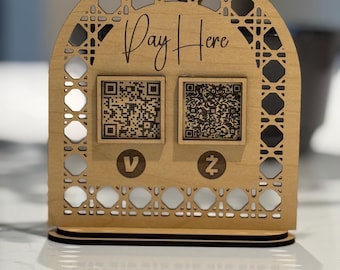 6 x 5” custom Boho Rattan 2 QR Code Business Social Media Sign