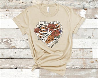 Dead Inside Skull Heart and flowers T-Shirt