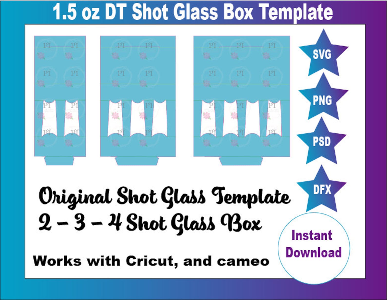 DT Shot Glass Box SVG 1.5 Oz Shot Glass Box Template Cut File Shot