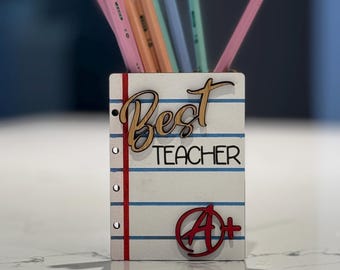Handcrafted Maple Teacher Pencil Holder, Notebook Design