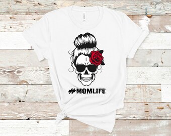 Mom Life Skull T-Shirt: Red Rose Halloween Tee