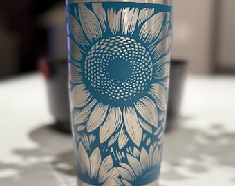 20 oz stainless steel tumbler sunflower full wrap engraving, sunflowers, Coffe tumbler