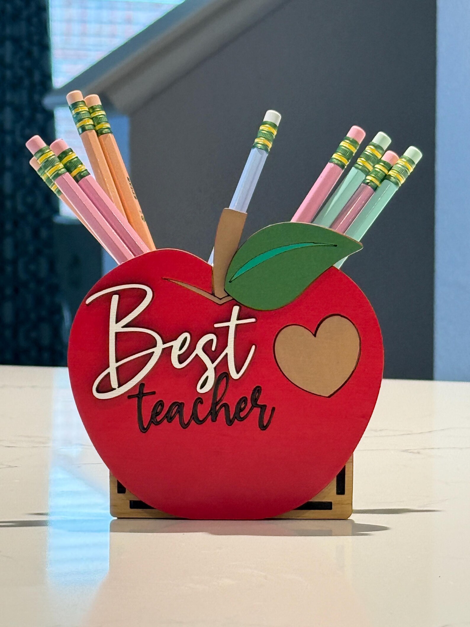 Personalized Teacher Apple Pencil Holder, Maple Wood Desk Decor - Etsy