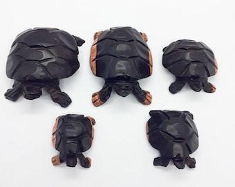 Family of 5 Wooden Turtles/ Hand Carved Wooden Turtles/ Housewarming gift/ Home Decor/ African Luxury Ebony Black Wood