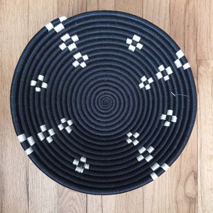 Black & White Rwanda Basket/ Storage Basket/ Handwoven Basket/ Hanging Wall Basket/ Boho Wall Art/ Fruit Bowls/ Jewelry Storage