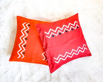 Orange & Red African Decorative Cushion Cover/ Boho Pillow Covers/ Modern Collection/ Decorative Throw Pillow Case/ Housewarming Gift