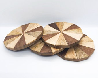 Set of 4 Handmade Wooden Coasters / Non Slip absorbent Coasters/ Dining Table & Living Room Use/ Housewarming Gift/ Rustic Home Decor