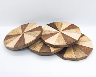 Set of 4 Handmade Wooden Coasters / Non Slip absorbent Coasters/ Dining Table & Living Room Use/ Housewarming Gift/ Rustic Home Decor