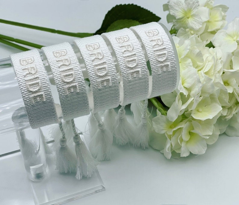 Bride woven embroidered tassel bracelet image 1