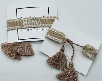 Mama woven embroidered tassel bracelet
