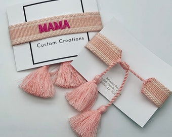 Girl Mama woven embroidered tassel bracelet