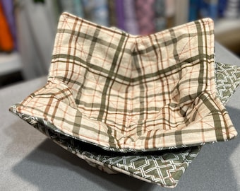 Set of 2 Reversible Quilted Bowl Cozies *Microwave safe*