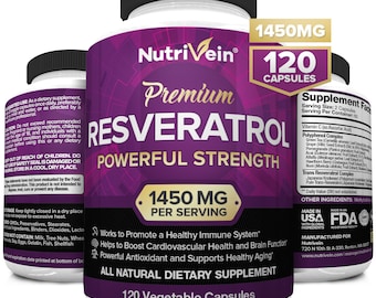 Nutrivein Resveratrol 1450mg - 120 Capsules - Anti-Aging Antioxidant Supplement