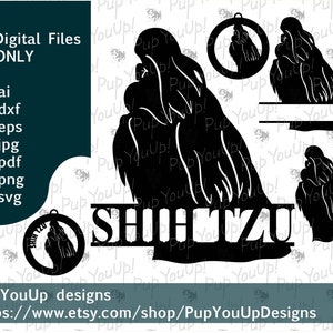 Shih Tzu Silhouette split nom ornement de Noël fichier .svg .png .pdf .jpg .dxf .eps pour Cricut Silhouette Glowforge