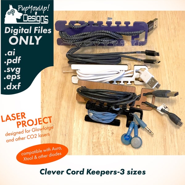 Clever Cord Keeper Wraps 3 sizes Laser File Designed for Glowforge