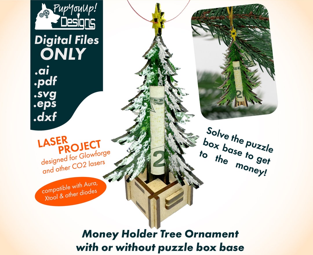 3D Christmas Money Holder Tree Ornament Puzzle Box Laser Project