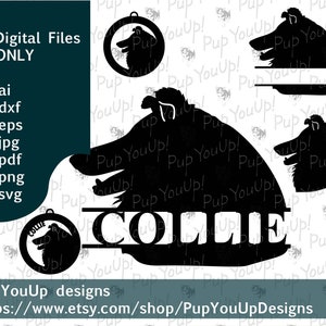 Collie Silhouette split name Christmas ornament File .svg .png .pdf .jpg .dxf .eps for Cricut Silhouette Glowforge