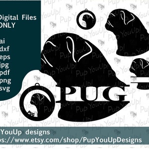 Pug Silhouette split name Christmas ornament File .svg .png .pdf .jpg .dxf .eps for Cricut Silhouette Glowforge