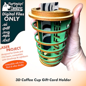 Porta-cartão-presente para xícara de café 3D - Arquivos a laser Glowforge, Lightburn, Diodo