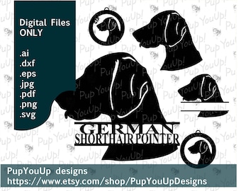 German Shorthaired Pointer Silhouette split name Christmas ornament File .svg .png .pdf .jpg .dxf .eps for Cricut Silhouette Glowforge