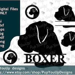 Boxer Silhouette split name Christmas ornament File .svg .png .pdf .jpg .dxf .eps for Cricut Silhouette Glowforge