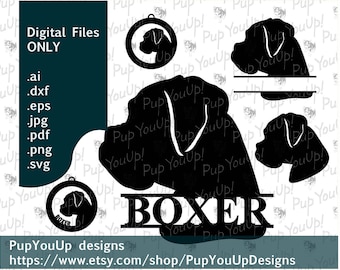 Boxer Silhouette split name Christmas ornament File .svg .png .pdf .jpg .dxf .eps for Cricut Silhouette Glowforge