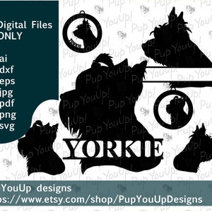 Yorkshire terrier Yorkie Silhouette split name Christmas ornament File .svg .png .pdf .jpg .dxf .eps for Cricut Silhouette Glowforge