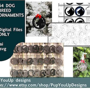 Dog Breeds Christmas ornaments Bundle of 54 .SVG Files for Glowforge