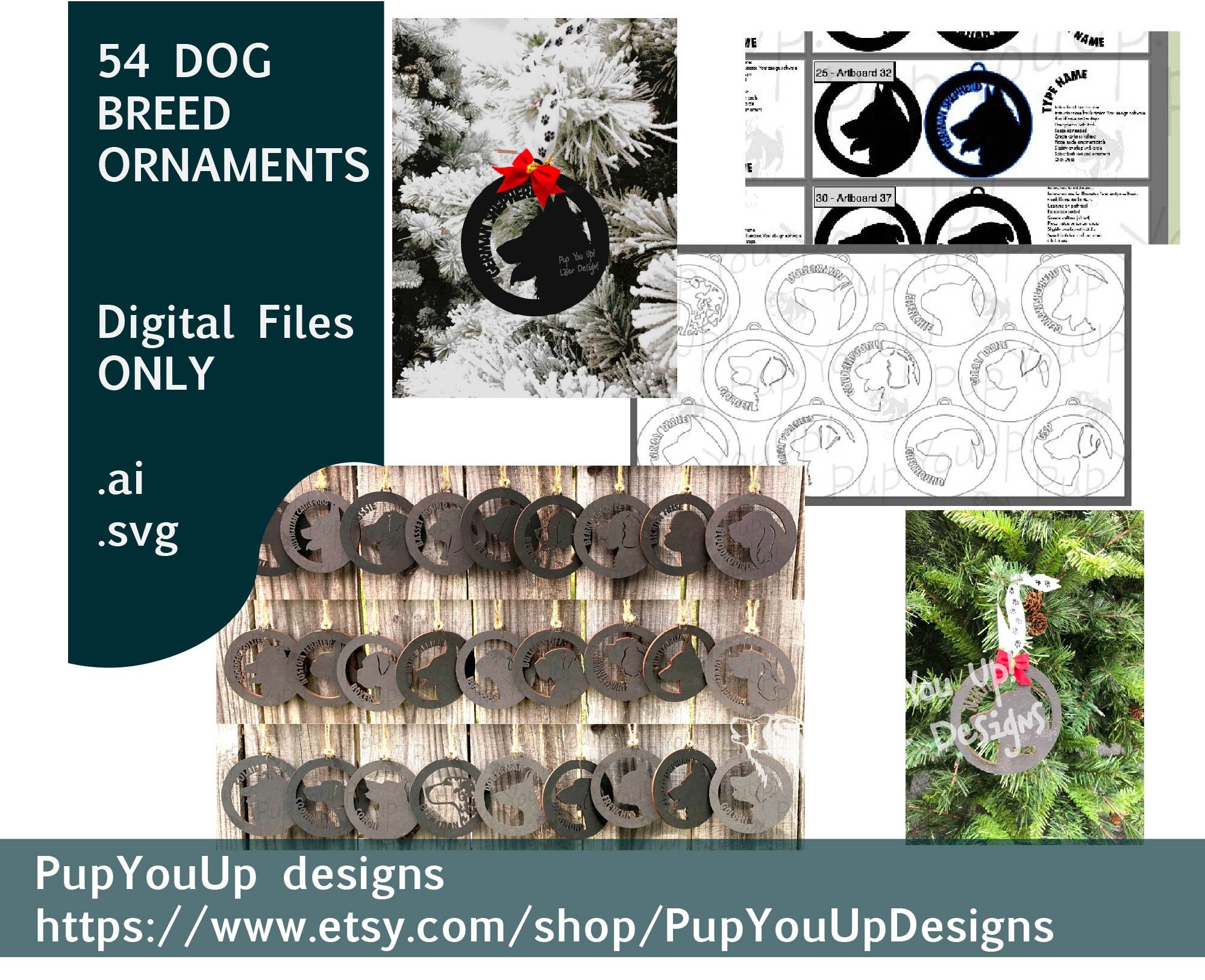 Download Dog Breeds Christmas Ornaments Bundle Of 54 Svg Files For Etsy