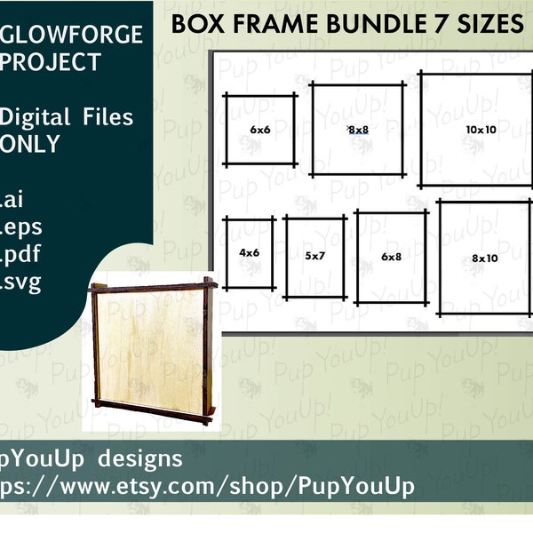 3D Box Frames Bundle 9 sizes for Laser Engravings Quick & Easy Assembly - DIGITAL FILES Made for Glowforge