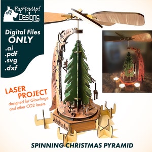 Santa & Reindeer Christmas Pyramid Candle Spinner Laser Project-Glowforge