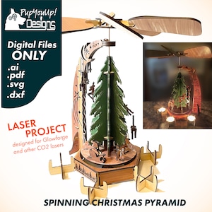 Weihnachtsmann & Rentier Weihnachtspyramide Kerze Spinner Laser Projekt-Glowforge