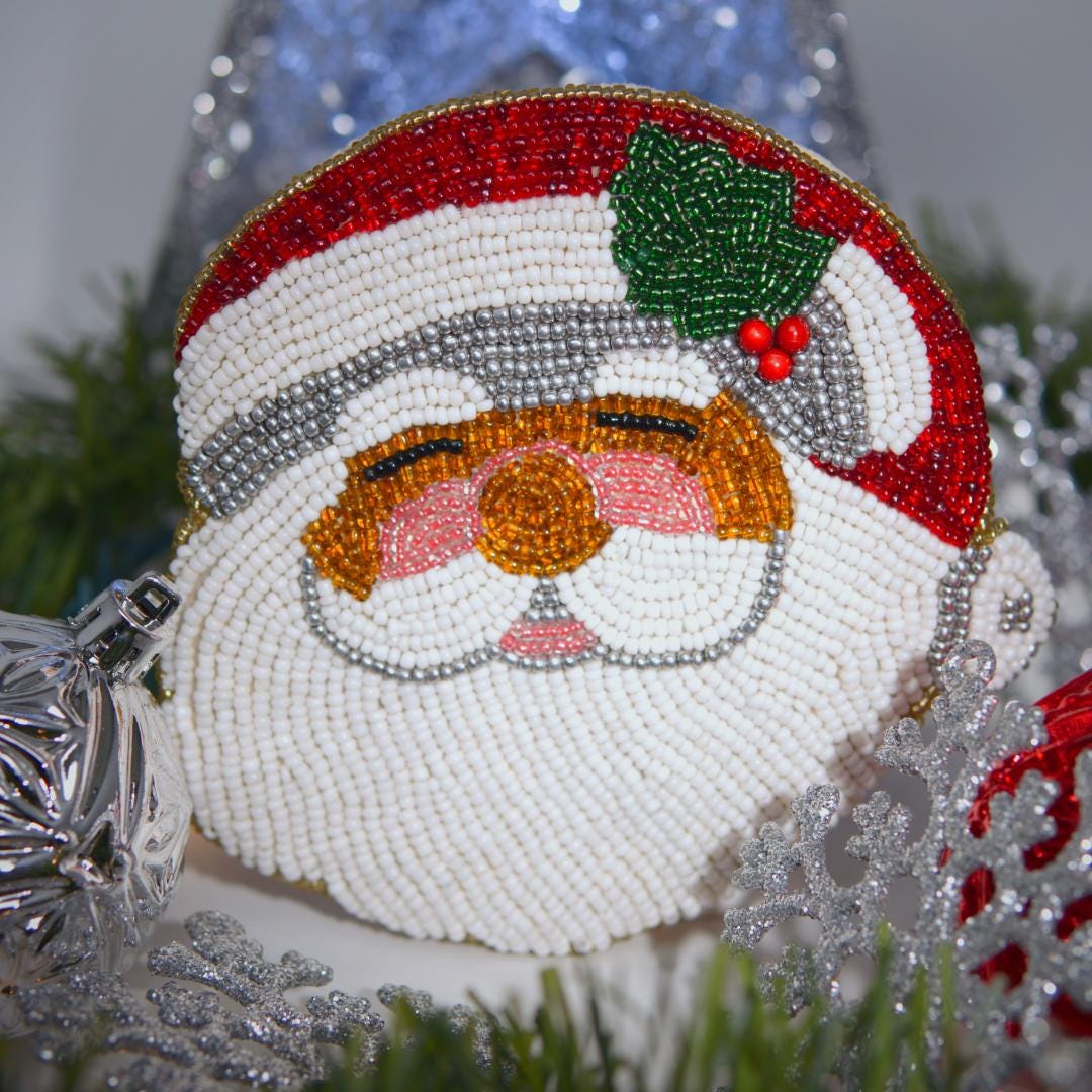 Black Santa Beaded Pouch - Etsy
