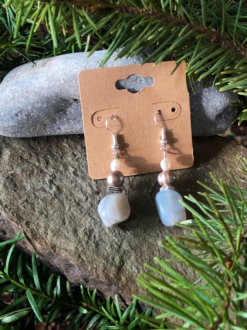 Grey Agate n Pearl Statement Earrings