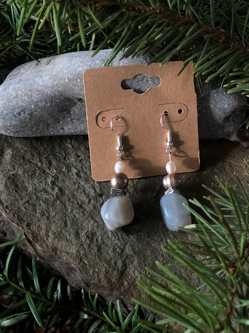 Grey Agate n Pearl Statement Earrings