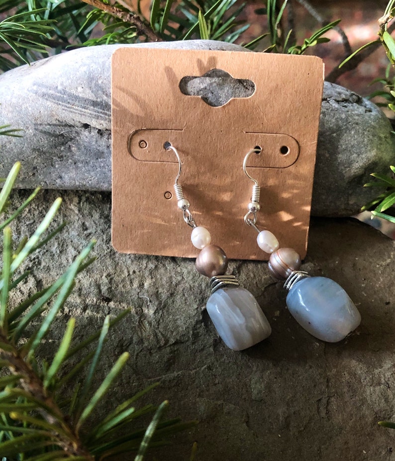 Grey Agate n Pearl Statement Earrings