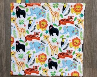 JUNGLE ANIMALS Baby Lovey / 17”x17” Baby Girl Lovey / Baby Security Blanket / Baby Girl Gift / Newborn Gift / Baby Shower Gift