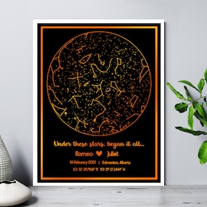 Papier d’aluminium star map personnalisé | Carte des étoiles Cadeau | Night Sky Foil Print | Cadeaux romantiques | Cadeaux personnalisés | Cadeau d’anniversaire