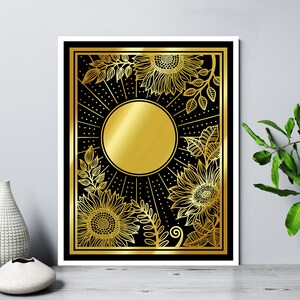 Impression Sun Foil | Sun flowers Foil Impression | Imprimé floral d’art solaire | Soleil foil | Impression d’art métallique