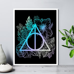 Floral Wizard deathly Hallows Foil Print