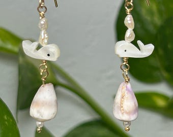Hawaiian cone shell earrings, whale jewelry