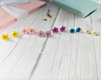Hypoallergenic Earrings, Real Flower Earrings, Plum Blossom Studs, Minimalist Stud Earrings, Tiny Studs, Nature Earrings, Nature Lover Gift
