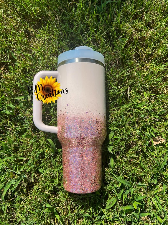 Rose Quartz Tumbler | Ombré Glitter Tumbler | 40oz Stanley Tumbler |  Customized Glitter Tumbler | Rose Quartz Glitter | 30oz Stanley Tumbler