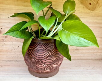 Mint Chocolate Cascade Planter ~ Carved Pattern ~ Handmade Ceramic ~ Plants Succulent ~ Indoor Outdoor ~ Pottery by Blookat