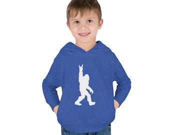 Toddler Bigfoot Rock On Silhouette Pullover Fleece Hoodie, Kids Sasquatch Sweatshirt for Back to School