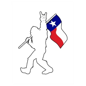 Texas Bigfoot Rock On Texas Flag Kiss Cut Sticker, State of Texas Flag Bigfoot Rock and Roll Fensteraufkleber
