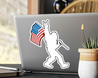 5.5 X 4 Inch Bigfoot Rock On America Decal - USA Sasquatch Vinyl Bumper Sticker For Cars & Windows